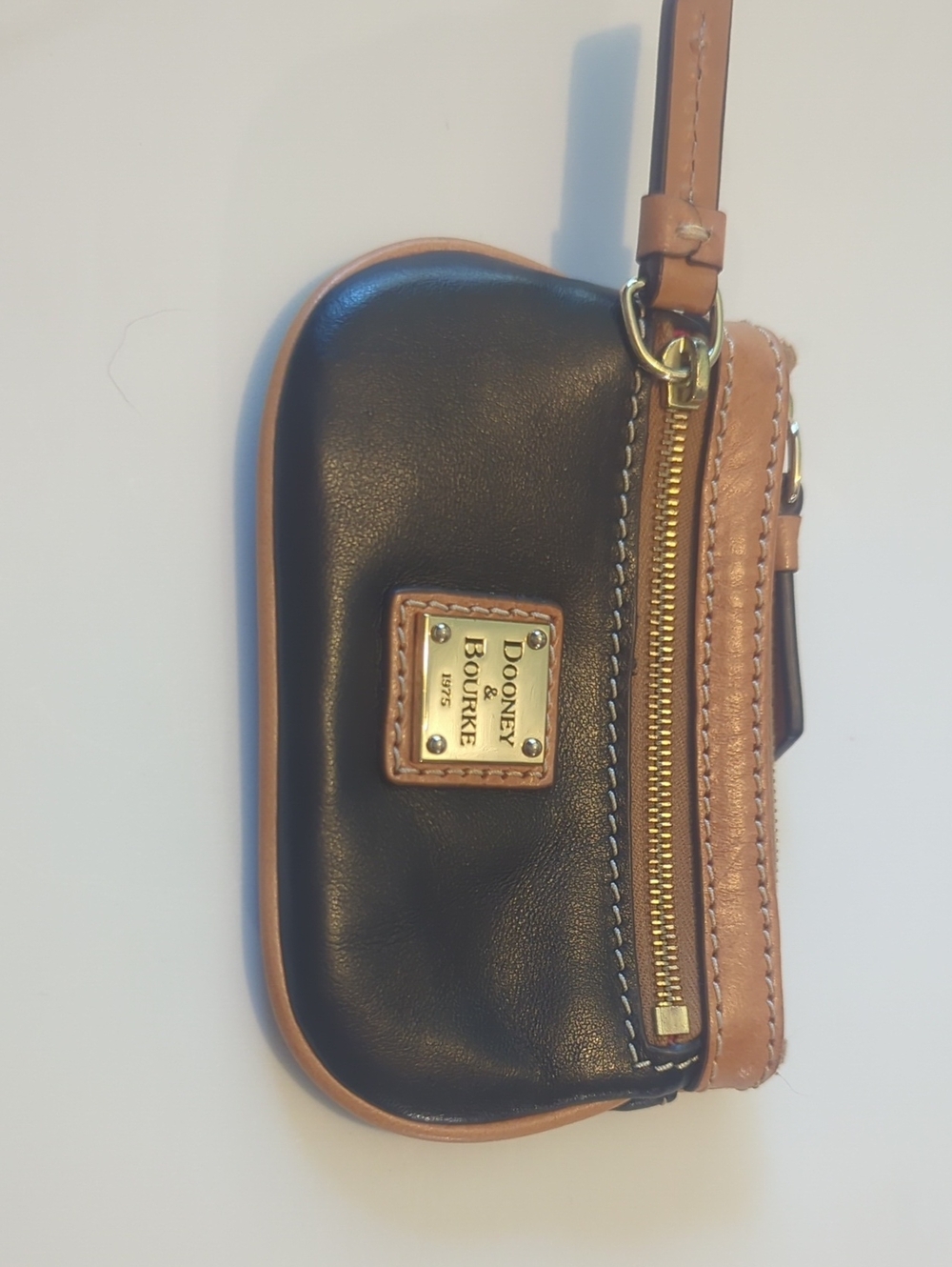 Dooney & Bourke Black Leather Wristlet with Tan Trim